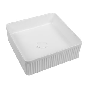 SQUARE WHITE FLUTED BASIN A722